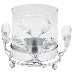 Κηροπήγιο μεταλλικό Φ14Χ12 εκ. Ασημί με κρύσταλλα και γυαλί