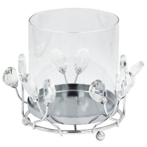 Κηροπήγιο μεταλλικό Φ16Χ14 εκ. Ασημί με κρύσταλλα και γυαλί