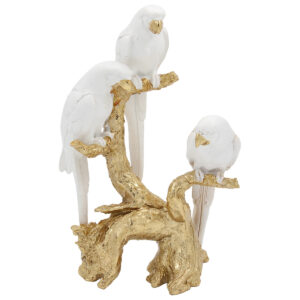 Διακοσμητικό polyresin 15Χ9Χ24 εκ. Παπαγάλοι Λευκό Χρυσό