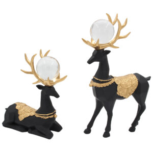 Διακοσμητικά polyresin τεμ 2 19Χ9Χ31 – 17Χ9Χ22 εκ. Ελάφια Μαύρα Χρυσά με γυάλινες μπάλες