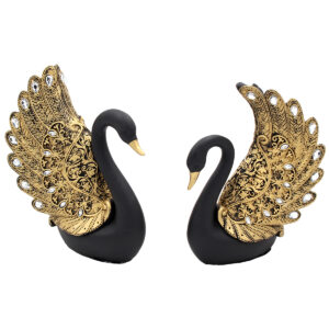 Διακοσμητικά polyresin τεμ 2 19Χ9Χ21 – 16Χ8Χ20 εκ. Κύκνοι Μαύρα Χρυσά