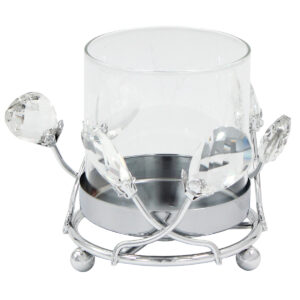 Κηροπήγιο μεταλλικό Φ13Χ10 εκ. Ασημί με κρύσταλλα και γυαλί