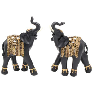 Διακοσμητικά polyresin τεμ 2 Ελέφαντες 17Χ7Χ20 – 16Χ7Χ22 εκ. Μαύρο Χρυσό
