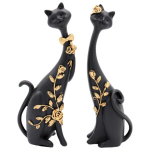 Διακοσμητικά polyresin τεμ 2 Γάτες 10Χ6,5Χ26 – 9Χ6Χ25 εκ. Μαύρο Χρυσό