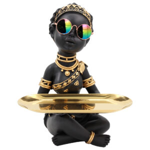 Διακοσμητικό polyresin 23Χ20Χ28 εκ. ETHNIC Μαύρο Χρυσό με μεταλλικό δίσκο