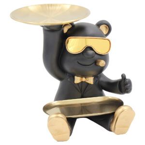 Διακοσμητικό polyresin 26Χ21Χ25 εκ. Αρκούδος Μαύρο Χρυσό με μεταλλικούς δίσκους