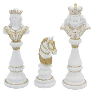 Διακοσμητικά πιόνια τεμ 3 polyresin 28 – 27 – 18 εκ. Λευκό Χρυσό