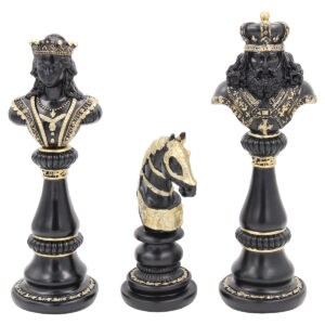 Διακοσμητικά πιόνια τεμ 3 polyresin 28 – 27 – 18 εκ. Μαύρο Χρυσό