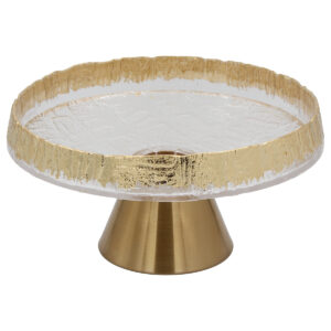 Πιατέλα – Κουπ γυάλινο κολωνάτο Φ30Χ15 εκ. Χρυσό με μεταλλική βάση