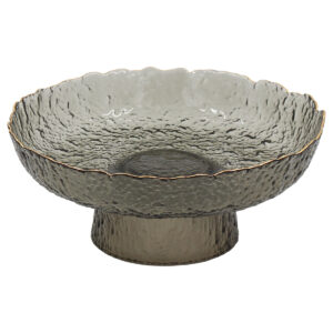 Πιατέλα – Κουπ γυάλινο κολωνάτο Φ26Χ11 εκ. Μαύρο φιμέ με Χρυσό χείλος