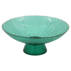 Πιατέλα – Κουπ γυάλινο κολωνάτο Φ34Χ14 εκ. Πετρόλ με Χρυσό χείλος