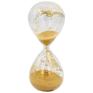Κλεψύδρα γυάλινη διακοσμητική Φ8Χ20 εκ. Διάφανη με Χρυσή άμμο και γκλίτερ