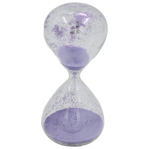 Κλεψύδρα γυάλινη διακοσμητική Φ4,5Χ10 εκ. Διάφανη με Μωβ άμμο και γκλίτερ