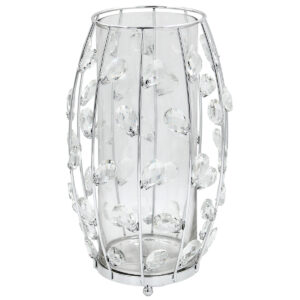 Ανθοδοχείο μεταλλικό Φ20Χ32 εκ. Ασημί με κρύσταλλα και γυαλί