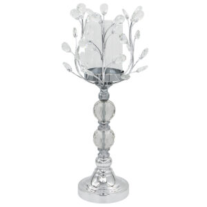 Κηροπήγιο μεταλλικό Φ22Χ50 εκ. Ασημί με κρύσταλλα και γυαλί