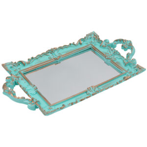 Διακοσμητικό – δίσκος πλαστικός 37Χ21 εκ. Τιρκουάζ Χρυσό με καθρέπτη