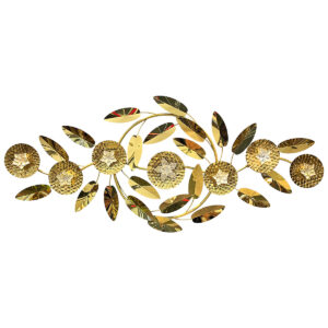 Πίνακας τοίχου μεταλλικός 146Χ61 εκ. Χρυσός με λουλούδια και φύλλα