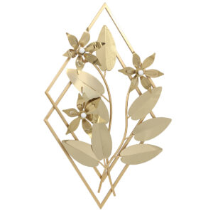 Πίνακας τοίχου μεταλλικός 39Χ60 εκ. Χρυσός με λουλούδια και φύλλα