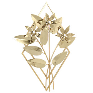 Πίνακας τοίχου μεταλλικός 42Χ60 εκ. Χρυσός με λουλούδια και φύλλα