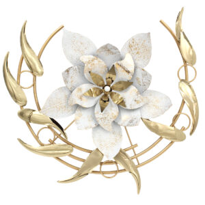 Πίνακας τοίχου μεταλλικός 55Χ55 εκ. Λευκό Χρυσό με λουλούδια