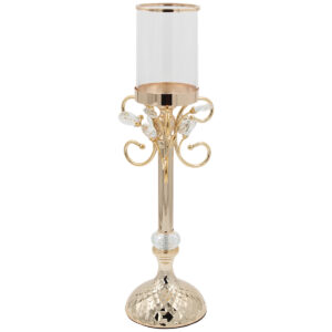 Κηροπήγιο μεταλλικό Φ14Χ51 εκ. Χρυσό με κρύσταλλα και γυαλί