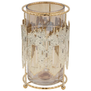 Κηροπήγιο μεταλλικό Φ12Χ21 εκ. Χρυσό με μελί γυαλί