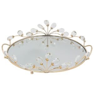 Διακοσμητικό – Δίσκος μεταλλικός 39Χ37Χ10 εκ. Χρυσός με καθρέπτη και κρύσταλλα