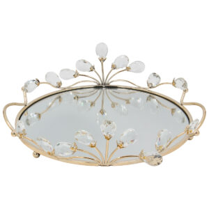 Διακοσμητικό – Δίσκος μεταλλικός 35Χ33Χ10 εκ. Χρυσός με καθρέπτη και κρύσταλλα