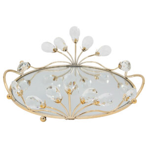 Διακοσμητικό – Δίσκος μεταλλικός 28Χ29Χ10 εκ. Χρυσός με καθρέπτη και κρύσταλλα