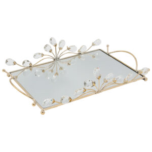 Διακοσμητικό – Δίσκος μεταλλικός 43Χ28Χ10 εκ. Χρυσός με καθρέπτη και κρύσταλλα