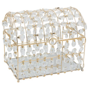 Διακοσμητικό μεταλλικό μπαούλο 36Χ26Χ31 εκ. Χρυσό με καθρέπτη και κρύσταλλα