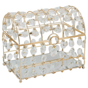 Διακοσμητικό μεταλλικό μπαούλο 31Χ20Χ25 εκ. Χρυσό με καθρέπτη και κρύσταλλα