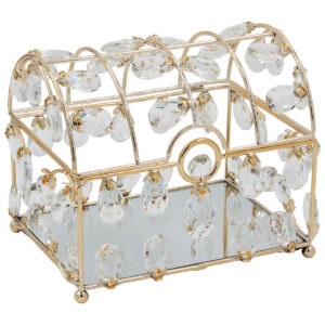 Διακοσμητικό μεταλλικό μπαούλο 23Χ16Χ19 εκ. Χρυσό με καθρέπτη και κρύσταλλα