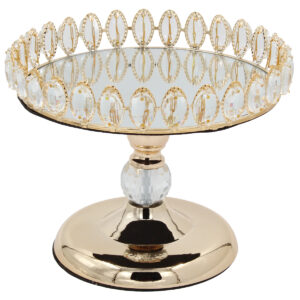 Τουρτιέρα – πιατέλα κολωνάτη μεταλλική Φ27Χ21 εκ. Χρυσή με κρύσταλλα και καθρέπτη