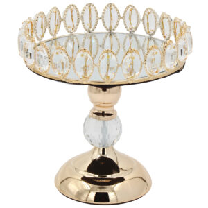 Τουρτιέρα – πιατέλα κολωνάτη μεταλλική Φ22Χ21 εκ. Χρυσή με κρύσταλλα και καθρέπτη