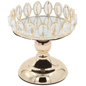 Τουρτιέρα – πιατέλα κολωνάτη μεταλλική Φ16Χ16 εκ. Χρυσή με κρύσταλλα και καθρέπτη