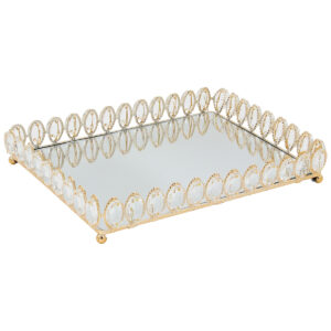 Διακοσμητικό – Δίσκος μεταλλικός 35Χ27Χ5,5 εκ. Χρυσός με καθρέπτη και κρύσταλλα