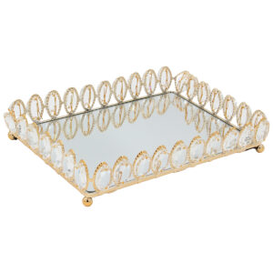 Διακοσμητικό – Δίσκος μεταλλικός 29Χ21Χ5,5 εκ. Χρυσός με καθρέπτη και κρύσταλλα