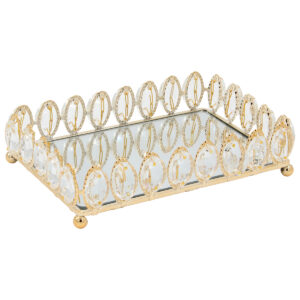 Διακοσμητικό – Δίσκος μεταλλικός 23Χ15Χ5,5 εκ. Χρυσός με καθρέπτη και κρύσταλλα