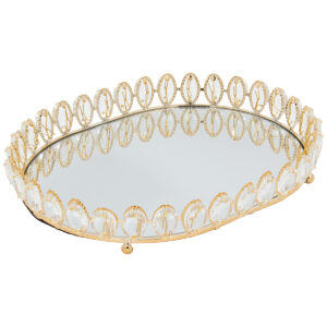 Διακοσμητικό – Δίσκος μεταλλικός 34Χ27Χ5,5 εκ. Χρυσός με καθρέπτη και κρύσταλλα