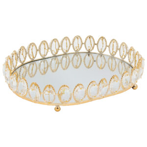 Διακοσμητικό – Δίσκος μεταλλικός 29Χ22Χ5,5 εκ. Χρυσός με καθρέπτη και κρύσταλλα