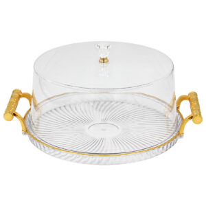 Τουρτιέρα – πιατέλα πλαστική με καπάκι 36Χ30Χ14 εκ. με χρυσό