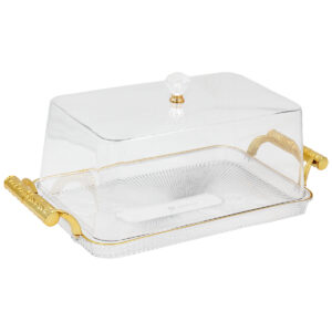 Τουρτιέρα – πιατέλα πλαστική με καπάκι 41Χ20Χ14 εκ. με χρυσό