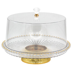 Τουρτιέρα – πιατέλα κολωνάτη πλαστική με καπάκι Φ31Χ19 εκ. με χρυσό