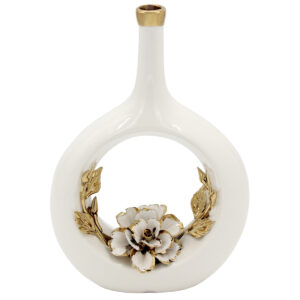 Ανθοδοχείο κεραμικό 16Χ7Χ24 εκ. Λευκό Χρυσό με λουλούδια