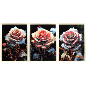 Πίνακας τοίχου ξύλινος 3πτυχος 150Χ70 εκ. με χρυσή κορνίζα και ανάγλυφα strass