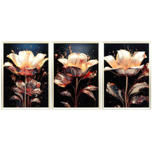 Πίνακας τοίχου ξύλινος 3πτυχος 150Χ70 εκ. με χρυσή κορνίζα και ανάγλυφα strass