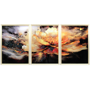 Πίνακας τοίχου ξύλινος 3πτυχος 150Χ70 εκ. με χρυσή κορνίζα και ανάγλυφα strass