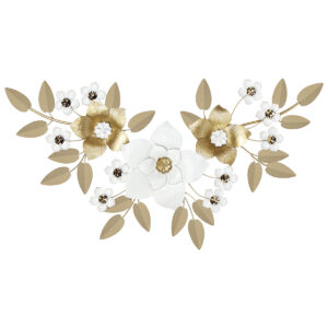 Πίνακας τοίχου μεταλλικός 138Χ74 εκ. Λευκός Χρυσός με λουλούδια και φύλλα