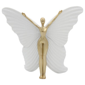 Διακοσμητικό Polyresin 24Χ8Χ20 εκ. Πεταλούδα Λευκό Χρυσό